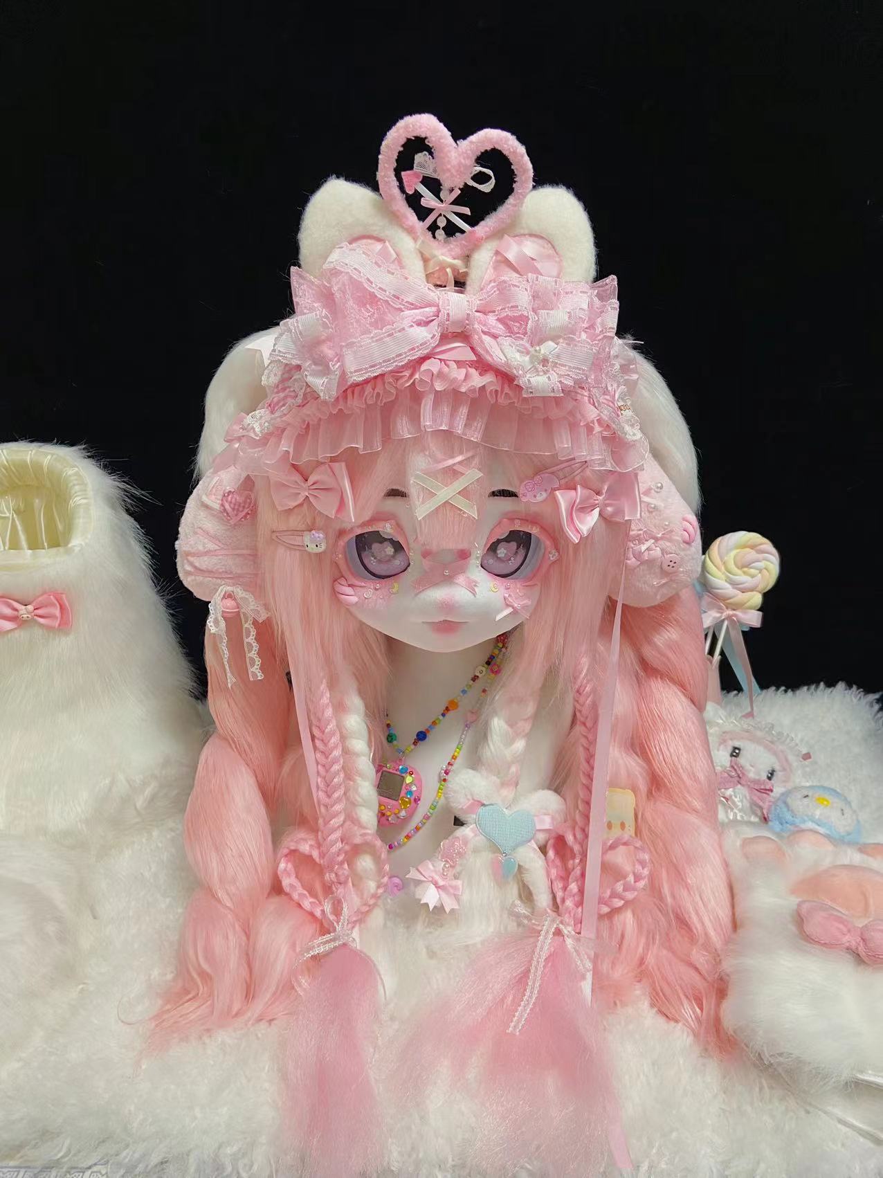 Partial Pink Heart Idol Puppy Fursuit With Bow – DokiDoki FurryStudio