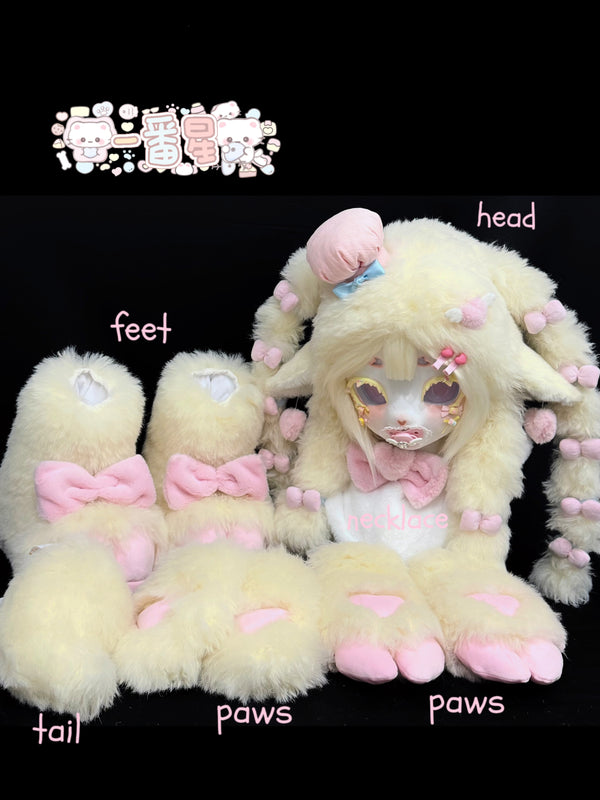 Soft Pastel Cream Full Fursuit (head + claws + feet + tail)