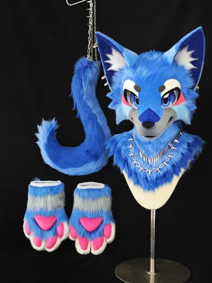 Neon Punk Blue Pup Full Partial Fursuit