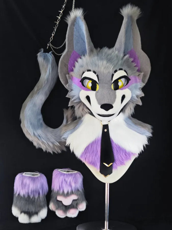 Purple Gray Gold Ornament Luxury Punk Canine Partial Fursuit