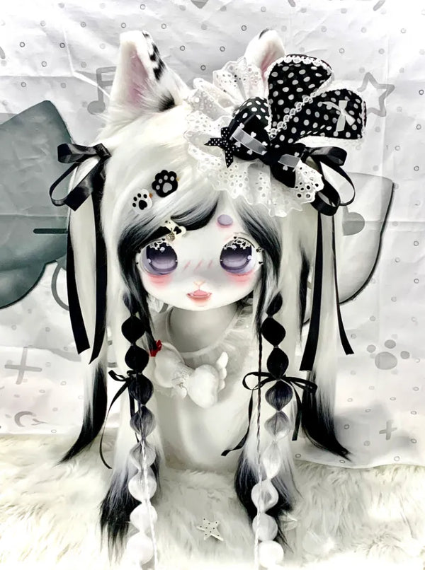 Black White Polka Dot Lolita Sweet Feline Mini Partial Fursuit