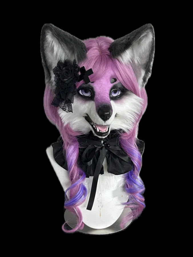 Purple Gray Gothic Dark Feline Partial Fursuit | Gothic Cat Head, Paws