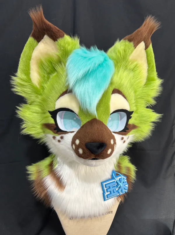 Lime Brown Ear Grain Forest Feline Mini Partial Fursuit