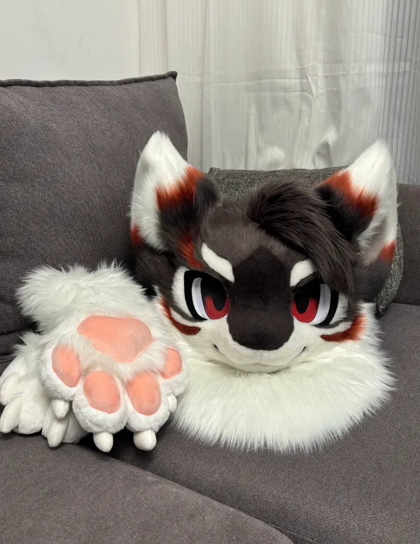 Red Eyed Black Gray Sharp Canine Mini Partial Fursuit