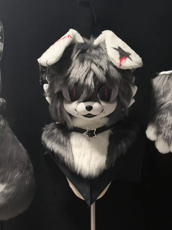 Black Gray Blood Pattern Dark Punk Canine Partial Fursuit