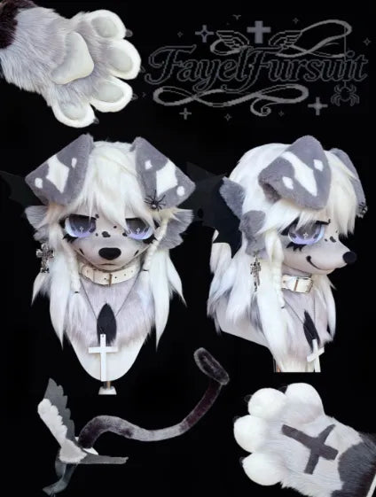 Silver White Cross Gothic Canine Full Partial Fursuit