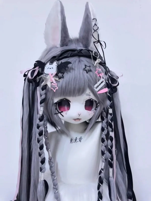 Gray Pink Sweet Melancholy Rabbit Mini Partial Fursuit