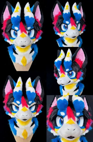 Blue Red Yellow Contrast Dynamic Canine Mini Partial Fursuit