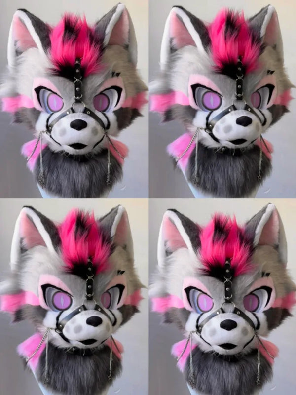 Pink Neon Punk Canine Full Partial Fursuit