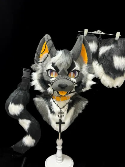 Gray Black Cross Punk Canine Full Partial Fursuit