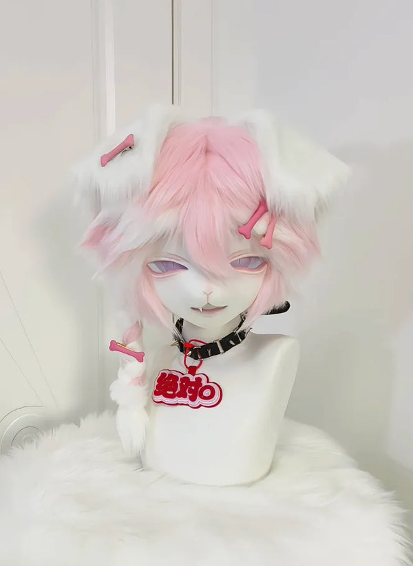 Pink White Soft Yandere Bunny Mini Partial Fursuit