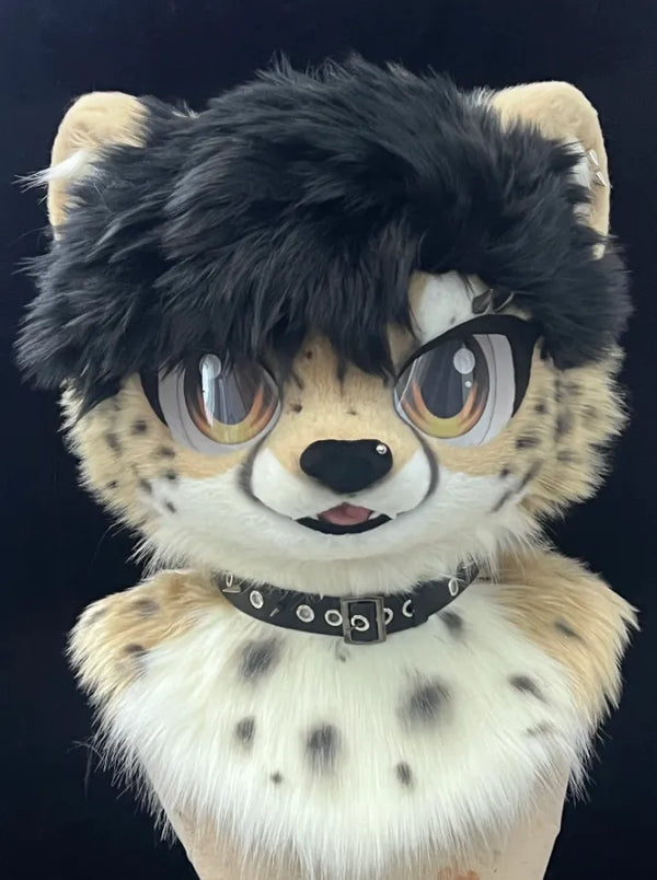 Leopard Cat Beige Black Punk Collar Mini Partial Fursuit