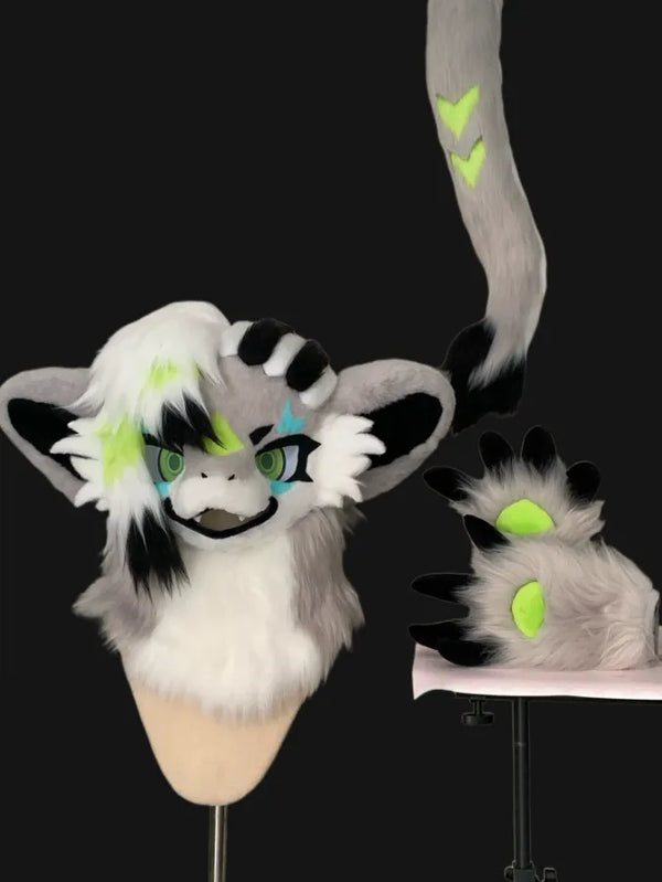 Gray Green Neon Fantasy Creature Full Partial Fursuit