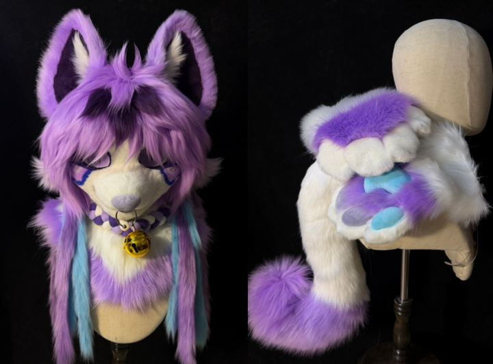 Purple Blue Fox Bell & Gradient Full Partial Fursuit Furry Costume Set ...