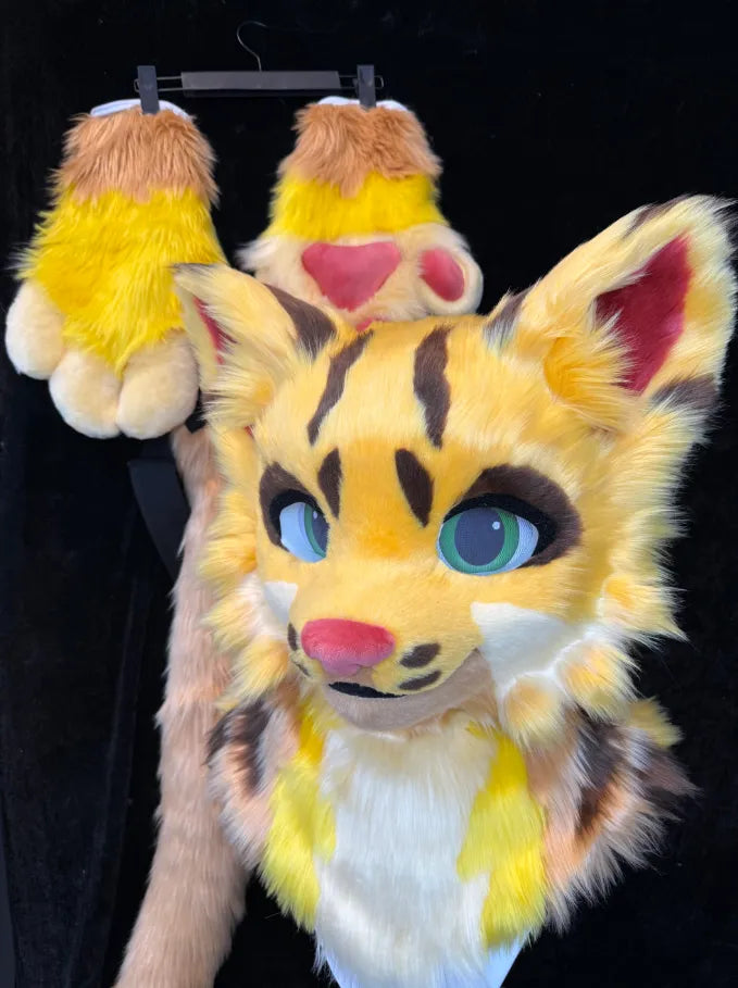 Yellow Brown Tabby-style Full Partial Fursuit Furry Costume Set ...