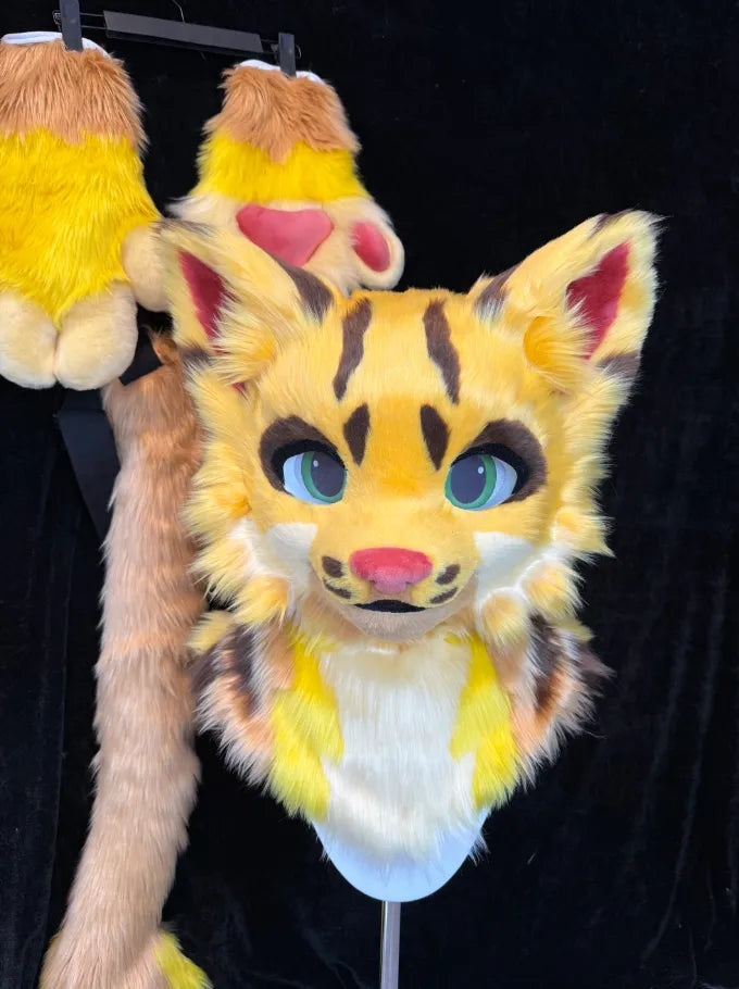 Yellow Brown Tabby-style Full Partial Fursuit Furry Costume Set ...