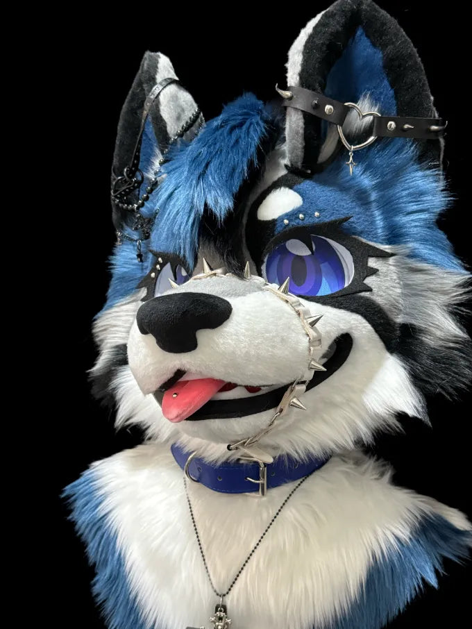 Blue Noir Gothic Wolf Full Partial Fursuit (Studded Accents & Cross ...