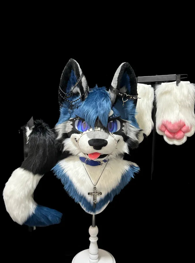 Blue Noir Gothic Wolf Full Partial Fursuit (Studded Accents & Cross ...