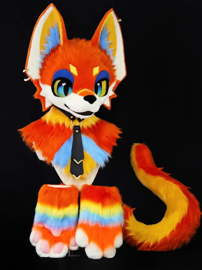 Rainbow Gradient Tie Fox Toony Full Partial Fursuit (Orange-Rainbow ...