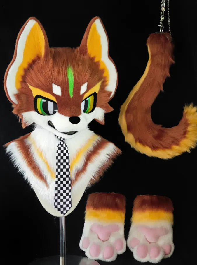Checkered Tie Brown Fox Toony Full Partial Fursuit (Brown-Orange Toony ...