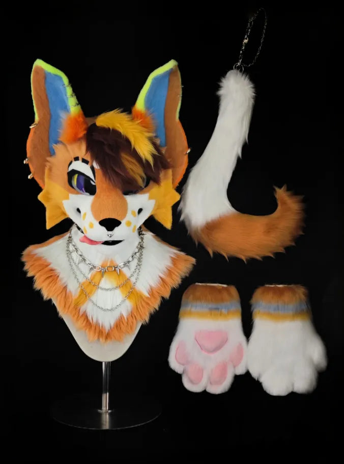 Neon Sunset Fox Toony Partial Fursuit (Orange-White Toony Fox Head ...