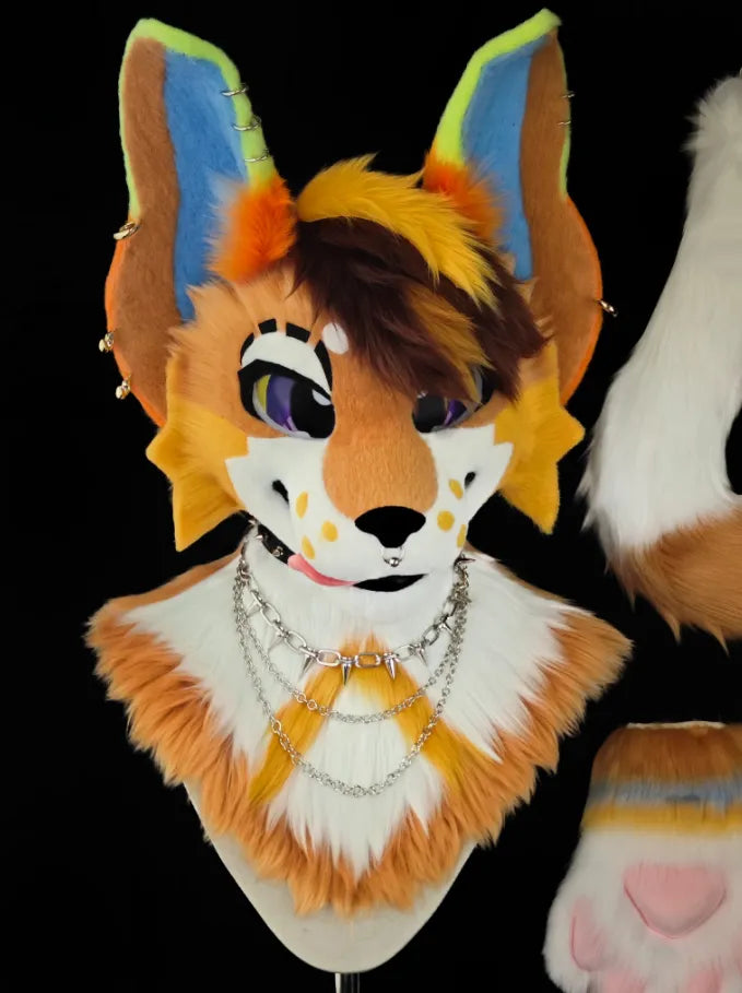 Neon Sunset Fox Toony Partial Fursuit (Orange-White Toony Fox Head ...