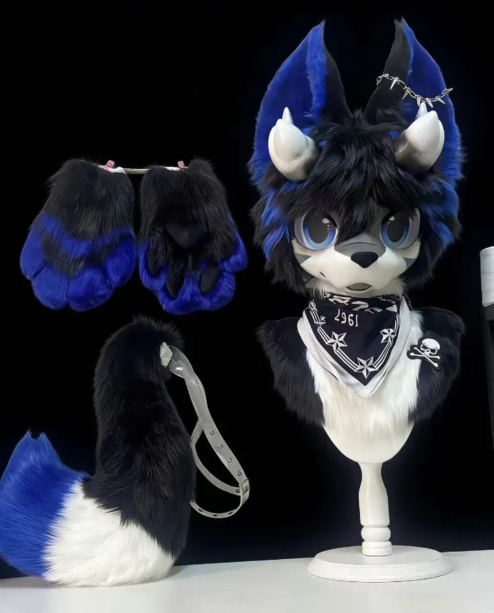 Punk Blue Wolf Toony Full Fursuit Partial (Head + Paws + Tail ...