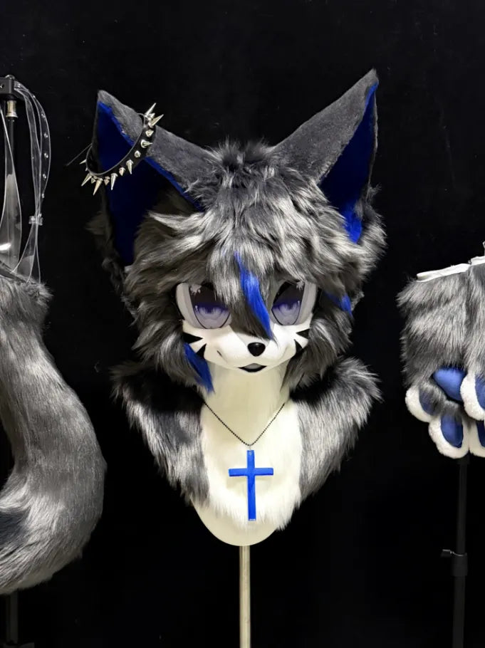 Toony Gothic Blue Wolf Partial Fursuit (Head + Paws + Tail) – DokiDoki ...