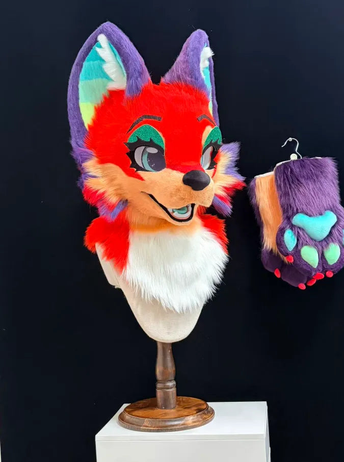 Rainbow Fox Mini Partial Toony Fursuit (Head + Paws) – DokiDoki FurryStudio