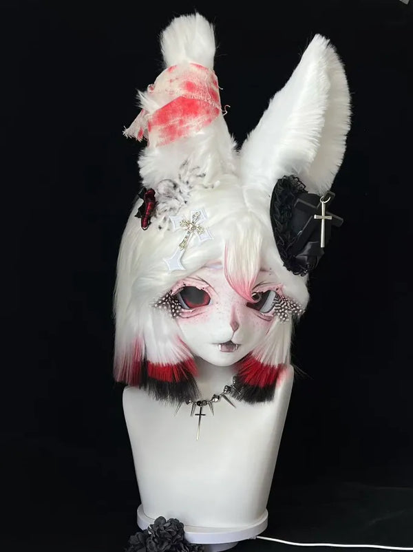 Edgy Red & White Rabbit Kig Set (Head + Hand Paws) – DokiDoki FurryStudio