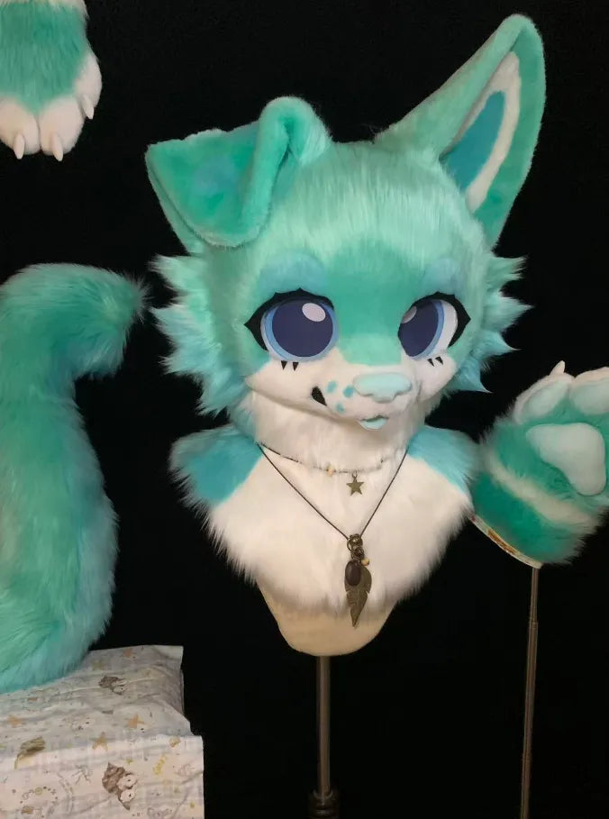 Cute Turquoise Fox Toony Set (Head + Paws + Tail) – DokiDoki FurryStudio