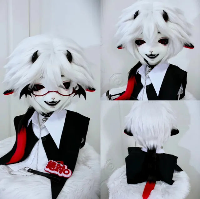 Gothic Devil Horn Bat Sheep Mini Partial Kigurumi Fursuit – Furry Head ...