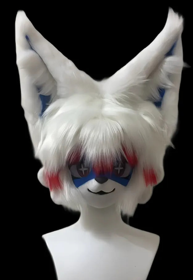 Red Blue Mask White Fennec Fox Mini Partial Kigurumi Fursuit – Fennec ...