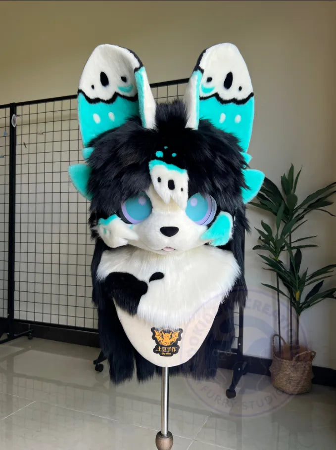Black White Teal Ghost Dog Full Kemono Fursuit – Dog Fursuit Head, Paws ...