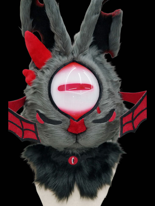 Realistic One-Eyed Demon Blood-Red Bunny Fursuit